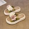 2025 Summer New National Style Beaded Rose Soft Belt Fashionable Versatile Beach Wear Thick-bottomed Comfortable Slippers