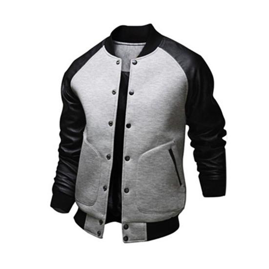 Perchero para Abrigos de Hombre Cuello Alto Colores Contrastantes Bolsillos Grandes Patchwork Informal Chaqueta de Béisbol para Uso Diario