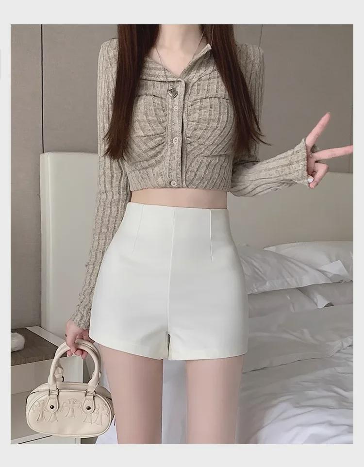 2024 Summer Women's High Waist White Casual Shorts - Sexy, Tight, Straight, Abdomen-Hugging Fit