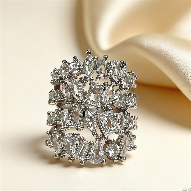Huitan Multi-layers Design Women Ring CopperColor Noble Party Wedding Accessories Full Geometric Shiny CZ Fashion Lady Jewelry