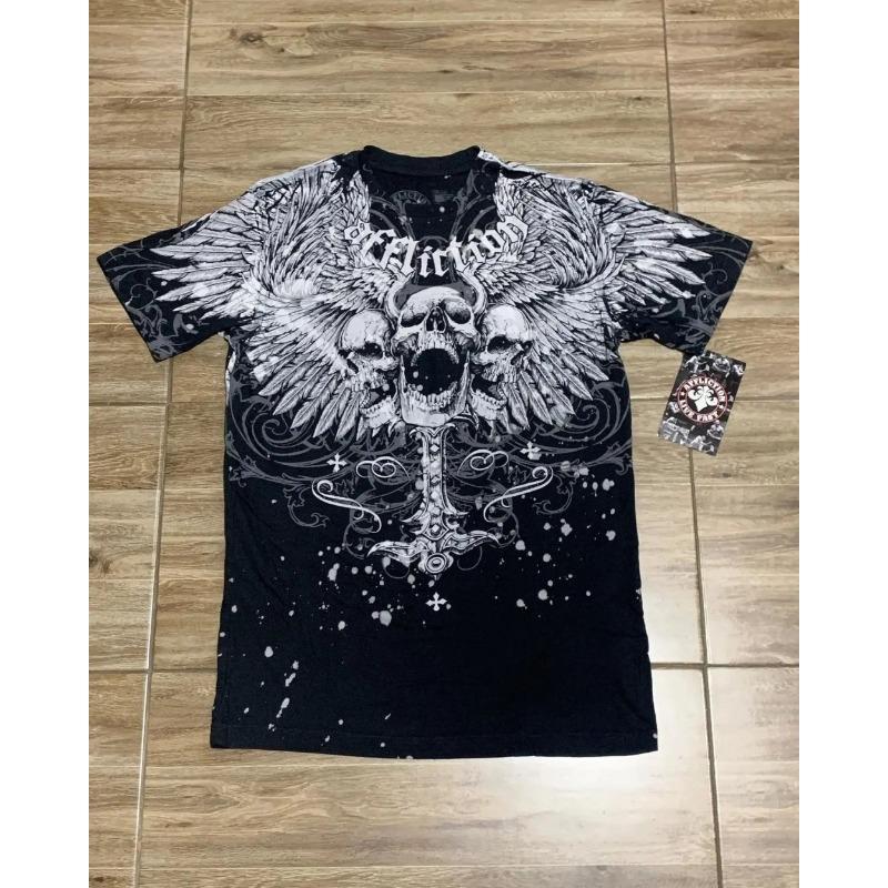 Men's Retro Punk Hip Hop Pattern Printed Breathable Hardship T-shirt New Round Neck Polyester Short Sleeve Top