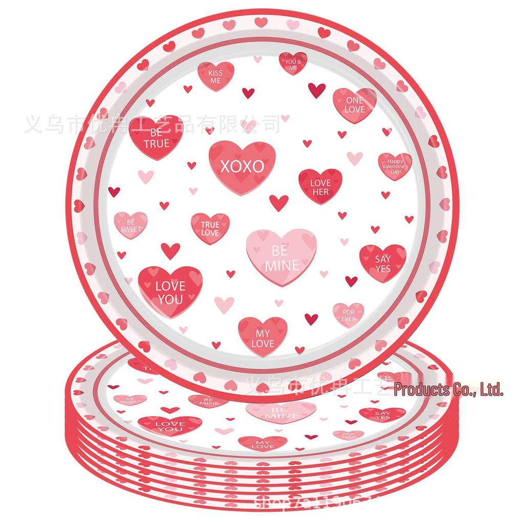 Valentine's Day Pink Heart Disposable Party Tableware Set