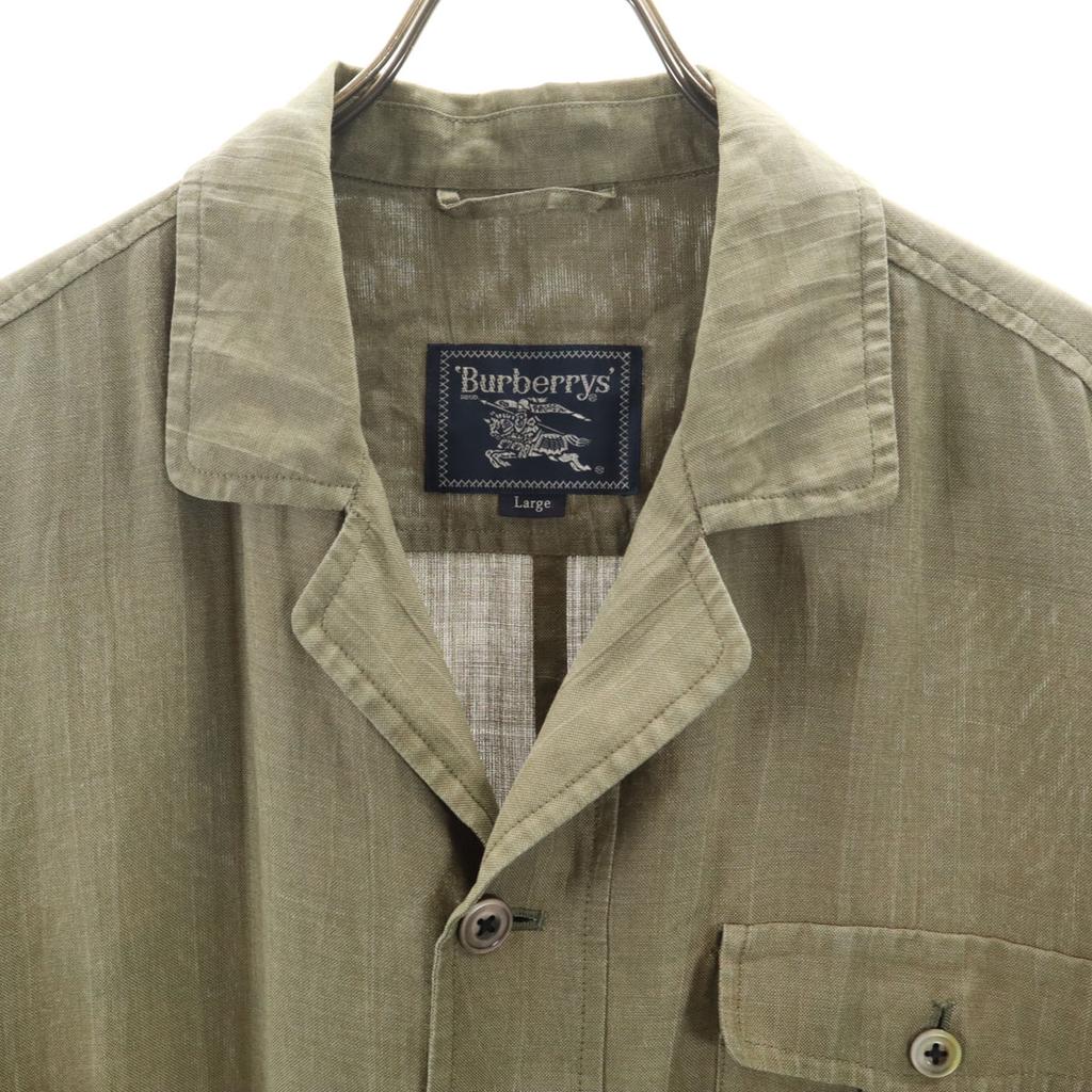 Burberrys 90s Linen Old Short Sleeve Military Shirt L Olive Men's Used