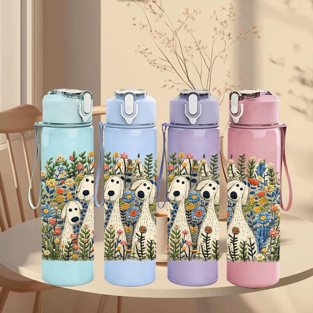 1PC Husky Dog Winter Forest Art Print 750ml Color Plastic Sports Water Bottle Leakproof Flip Straw Lid Suitable for Sports Office Home Use