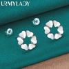 925 Sterling Silver Heart Flower Stud Earrings For Women Fashion Party Jewelry