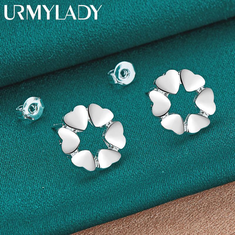925 Sterling Silver Heart Flower Stud Earrings For Women Fashion Party Jewelry