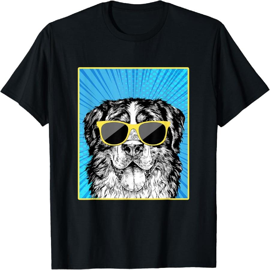 Berner Portrait Pop Art Bernese Mountain Dog with Sunglasses T-Shirt XXXXXL чёрный