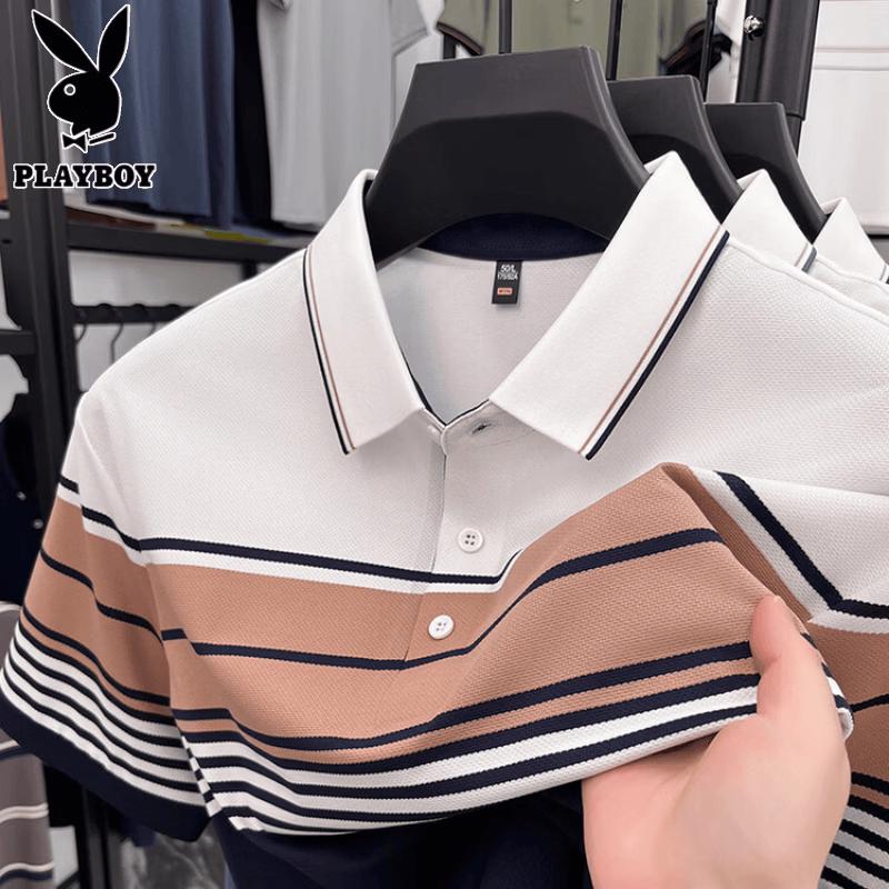 PLAYBOY Men s Striped Short Sleeve Polo Shirt 2XL