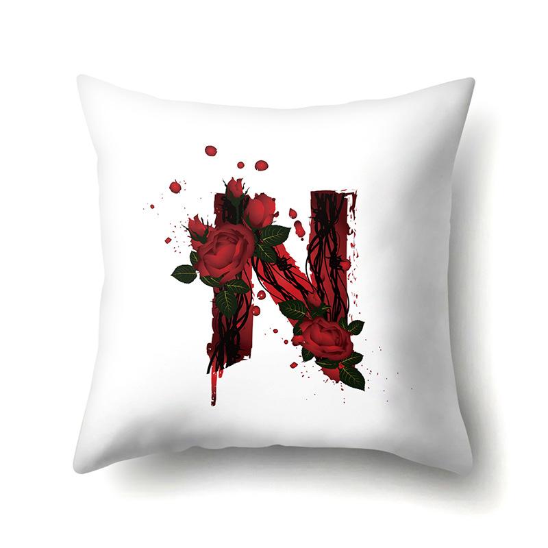 Red Rose English Letter Printing Pattern Cushion Cover Home Living Room Sofa Decoration Square Pillow Pillow Cover