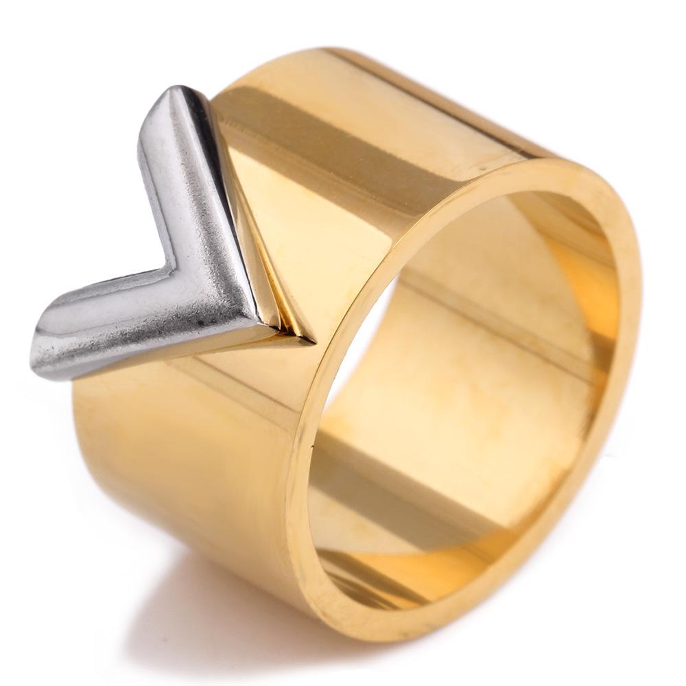 12MM Wide V-Shaped Retro Letter Personality Stainless Steel Ring for Women Size 9