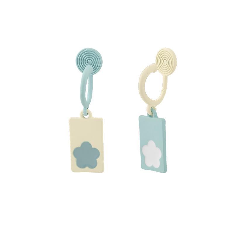 

Асимметричные серьги сине-белого цвета с геометрическим цветком, модные свежие серьги-клипсы с москитной сеткой, без пирсинга, женские