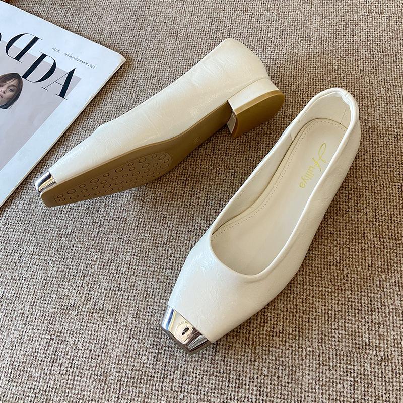 

P218-15 square head thick heel single shoes women s 2025 new versatile medium heel not tired feet work shoes Mary Jane shoes women 40 абрикосовый