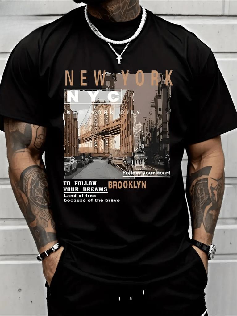 Mens Casual Cotton Streetwear Street View of Brooklyn New York High Quality ClothingTrendyTShirt 100Cotton T Shirt