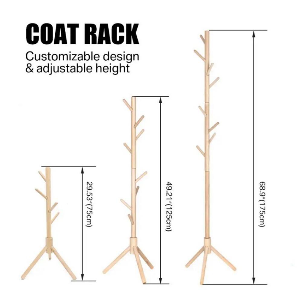Ahşap Askılık 8 Kancalı Bağımsız Askılık Çocuklar İçin 3 Yükseklik Seçeneği Yetişkin Yatak Odası Ofis Girişi için Askılık