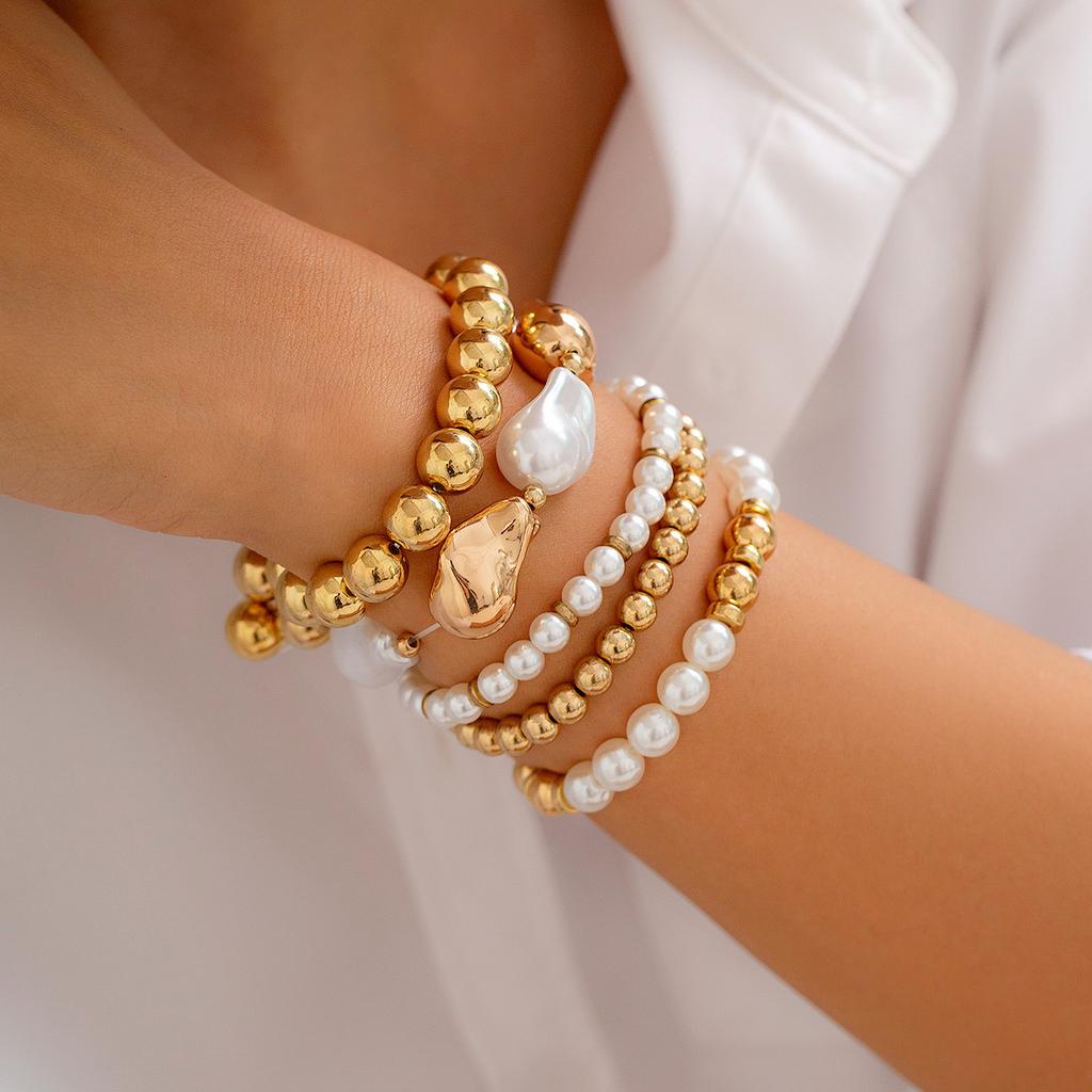 Boho Sweet Imitation Pearl Mixed Round Pearl Bracelet Women's Multi layer Elastic Thread Girls' Jewelry