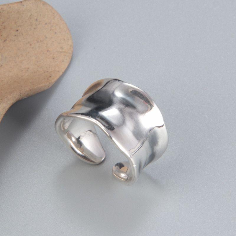 BF CLUB 925 Sterling Rings for Women Simple Geometric Handmade Irregular Retro Wide Sparckling Ring Allergy For Birthday Gift