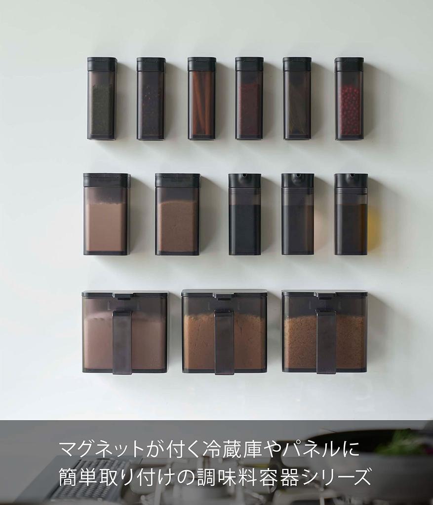 Yamazaki Magnetic Spice Bottle X X Sliding Adjustable 4814 Tower, Black, Approx. 3.7 3.8 10.5 Cm, One-Hand Opening, Closure, Volume,