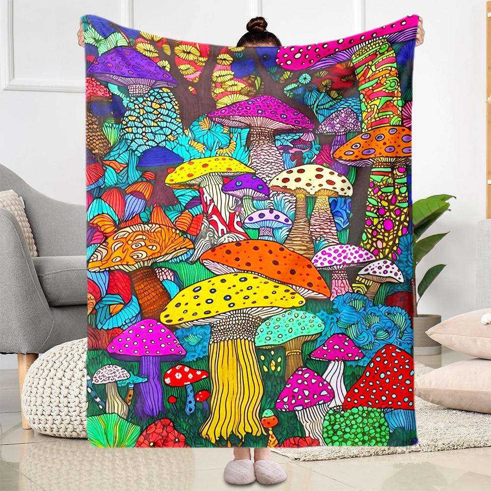 1pc Psychedelic Mushroom Garden blanket Soft and Warm for Sofa Office Camping Travel Livingroom Great Gift for Friends and Family Comfortable