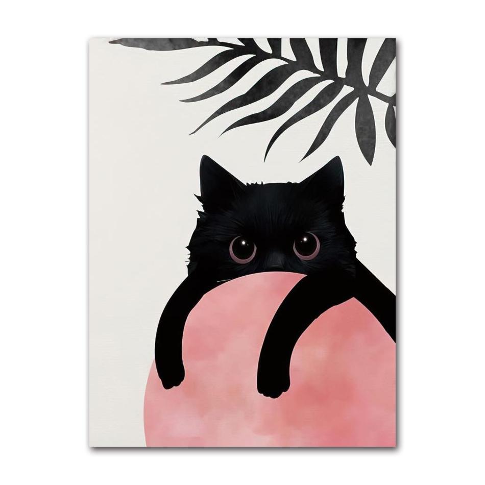 Abstract Boho Plant Leaf Cat Canvas Poster Wall Art Print Minimalist Animal Paintings for Living Room Decoration Gift