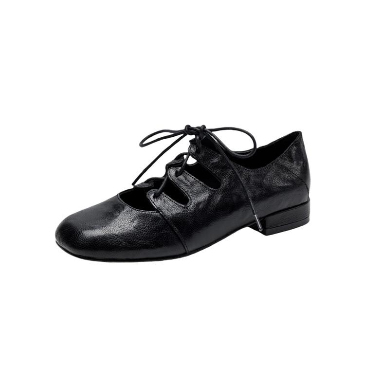 Fashion NEW Spring/Autumn Women Pumps Square Toe Chunky Heel Shoes Genuine Leather Shoes for Women Cross-tied Mary Janes Lace-up Shoes