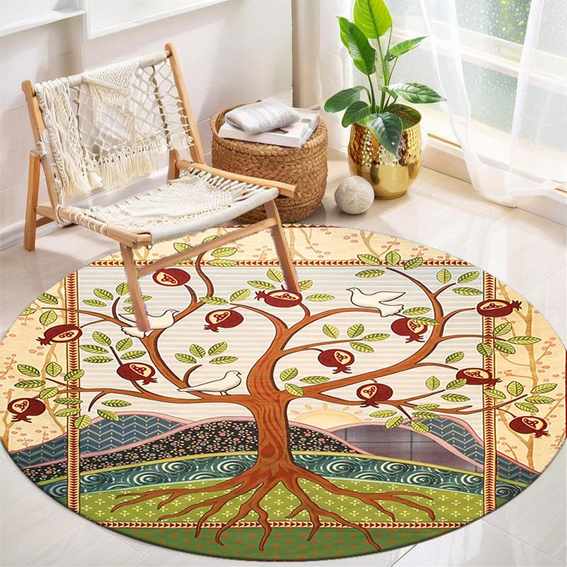 1Pc Tree of Life Circular Print Rug - home decoration Carpet For Living Room Bedroom Flooring Computer Chair Area Rug