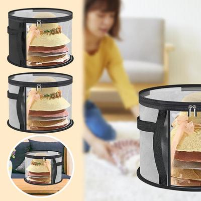 Hat Storage Bucket Clothing Hat Travel Organizer Foldable Round Brim Hat Home Storage Bag with Handle and Clear