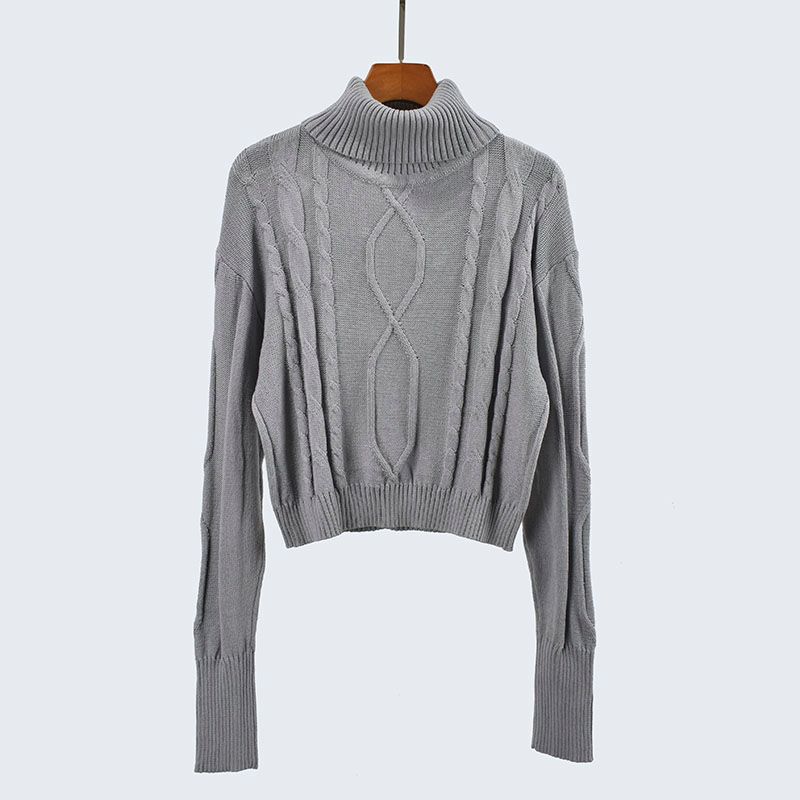 Autumn and Winter Turtleneck Short Long Sleeve Solid Knit Sweater Twist Pullover Top High Waist Bottoming Women Clothes