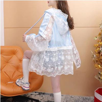 Embroidery Jackets Women Sweatshirt Summer Sun Protective Clothing Hooded Lace Patchwork Coats Outdoor Sportswear