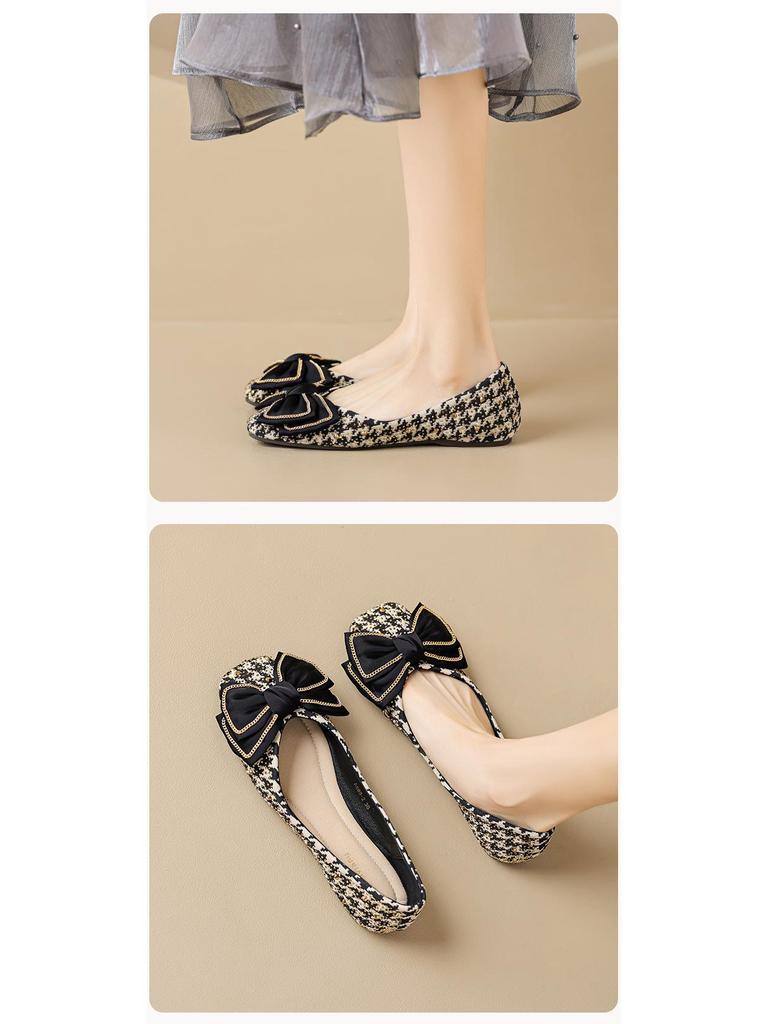 Women's Houndstooth Bow Flat Moccasins