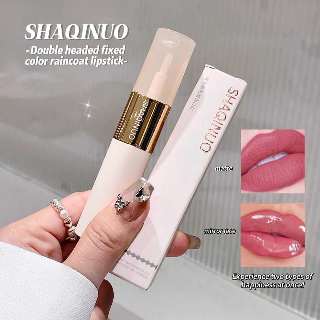 SHAQINUO 2-in-1-Lippenstift. Ein Ende ist matt und glatt. Ein Ende ist feuchtigkeitsspendend und transparent. Lipgloss