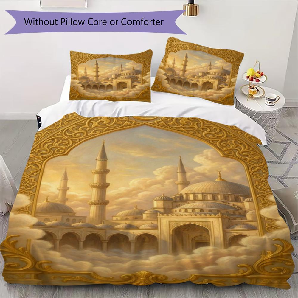 

Muslim Pattern Bedding uilt Set uilt Cover Pillowcase Home Decoration Birthday Gift (1 * duvet cover + 2 * pillowcase without core)131 135x200cm