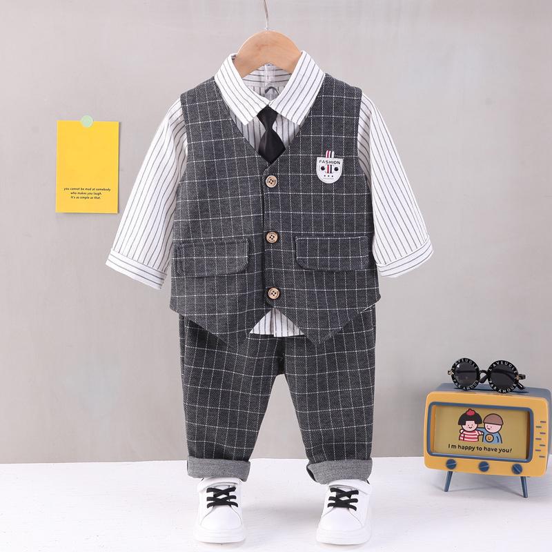 

Boy Suit Spring Autumn Boy s Baby Children s Checkered Vest Handsome Little Boy s Wedding Shirt 80cm серый