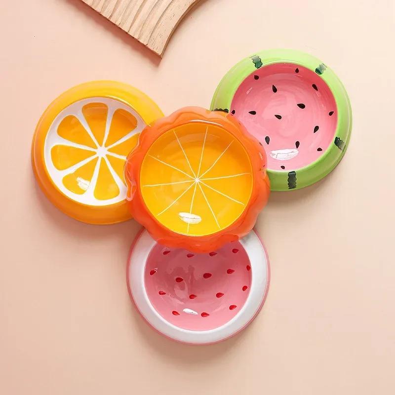 Cute Designs Pet Ceramics Bowl Watermelon Strawberry Shape Cat Food Bowl Small Dog Colorful Water Suppliers Cat Bowl