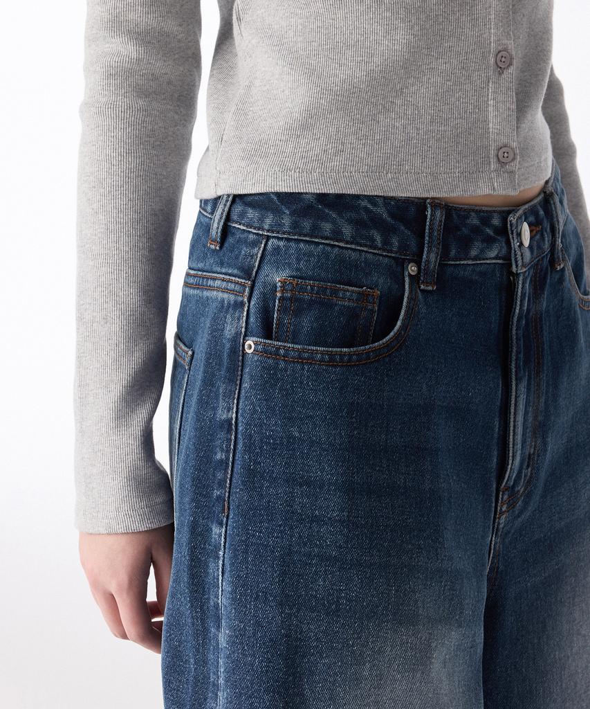 MUSINSA STANDARD WOMAN Women'S Big Brush Wide Bermuda Denim Pants [Medium Indigo]