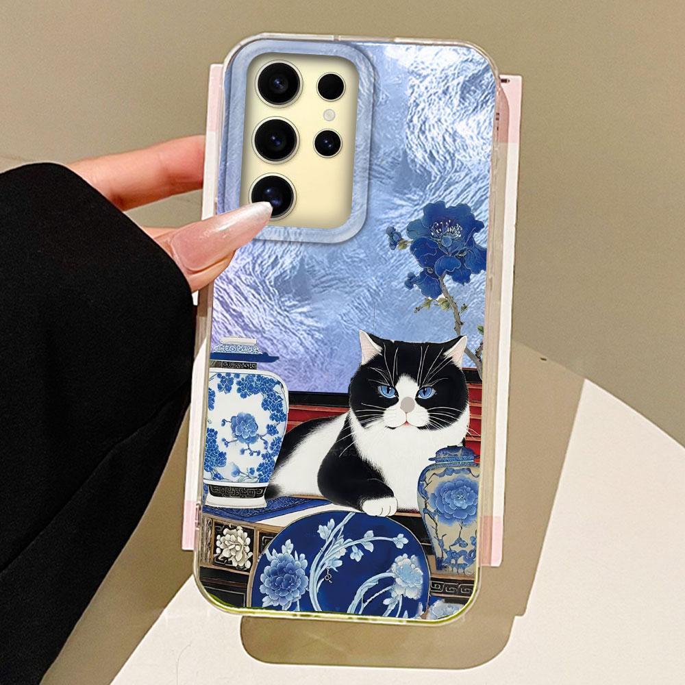 Cute Cat Flower Vortex Pattern Women Gilrs Phone Case for Samsung Galaxy S25 Edge S24 S23 S22 S21 FE Plus Ultra Shell Bags Cover