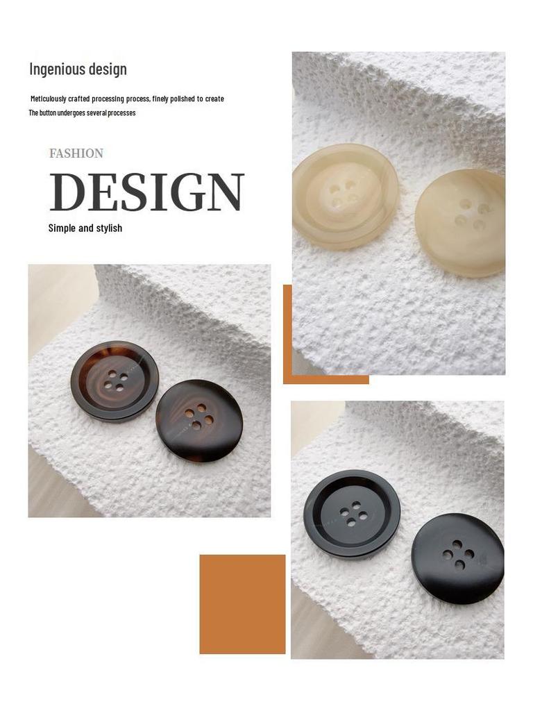Matte Four-Hole Resin Cow Horn Pattern Buttons for Coats, Windbreakers, Suits, and Trousers