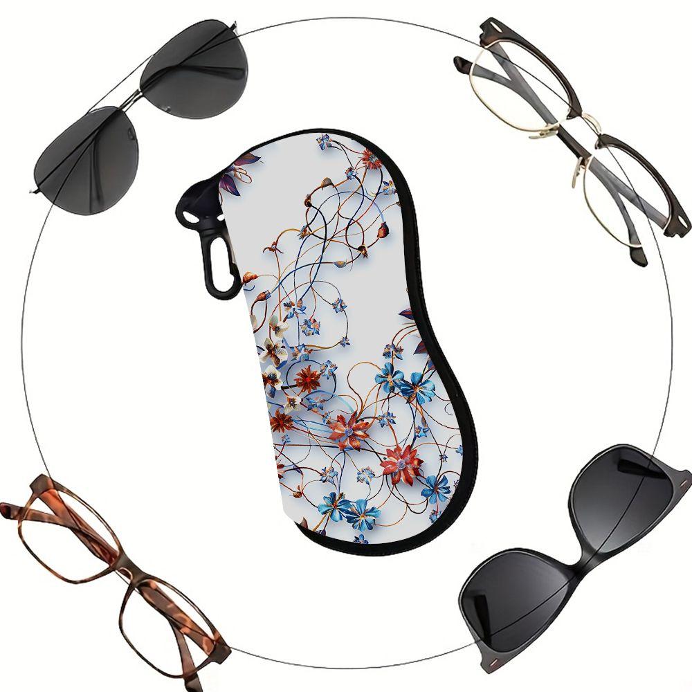 2D-Vintage Floral Printed Protective Sunglasses Case, Elegant Botanical Pattern Eyeglasses Storage Pouch, Lightweight Portable Eyewear Holder for Dail