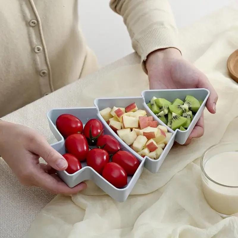 Christmas Tree Shape Living Room Candy Snacks Nuts Seeds Dry Fruits Plastic Plate Dishes Bowl Breakfast Plates Tray Tableware
