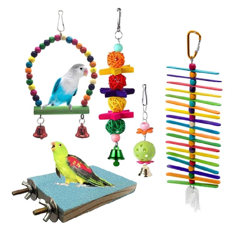 

Bird Toys 5-Piece Set Swing Perch Platform for Budgie Parakeet Cockatiel Macaw 1