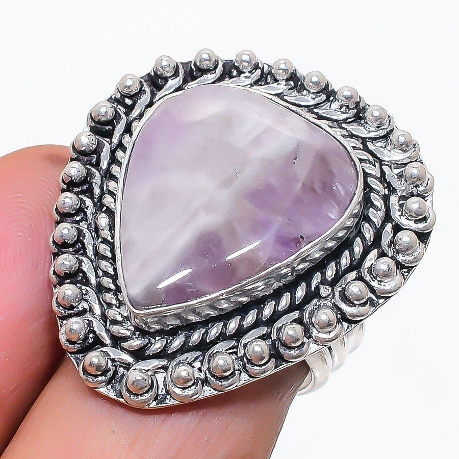 Natural Chevron Amethyst Gemstone 925 Sterling Silver Jewelry Ring Size 8 Q5D21