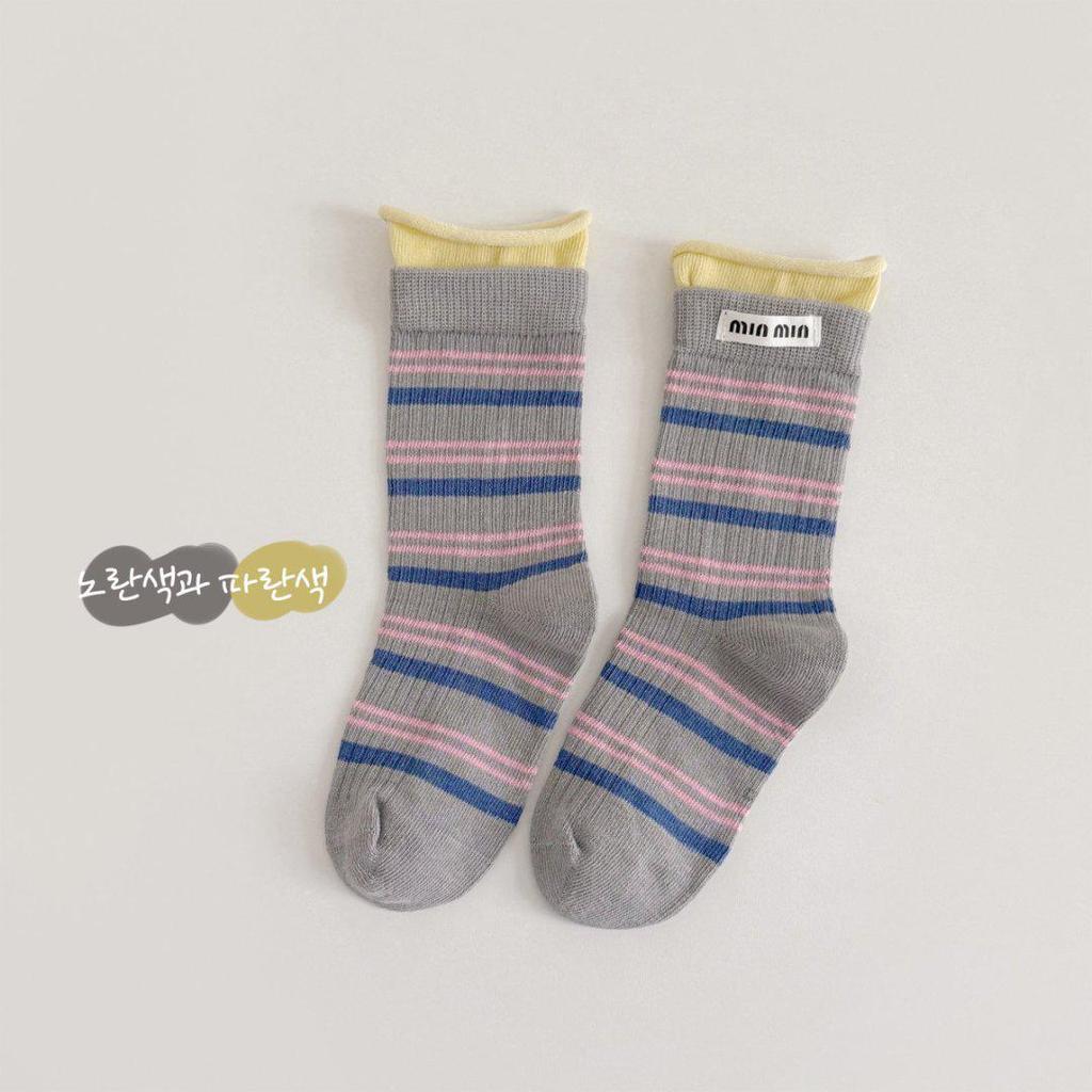 Girls' Striped Miu Series Spring & Autumn Boneless Mid-Tube Socks