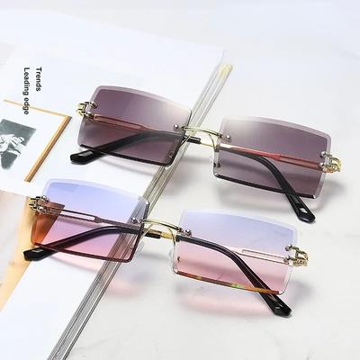 Rimless Sunglasses Women Vintage Rectangle Gradient Sun Glasses Brand Designer Female Cutting Lens Retro Square Eyewear Uv400