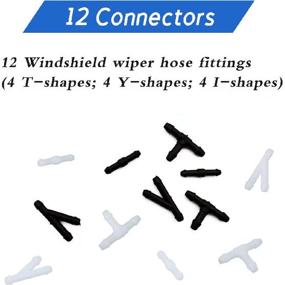 Windshield Washer Hose Kit,4 Liquid Hose with Rice Washer,Belt 12 Hose Connector,Suitable for most car windshield washer hoses