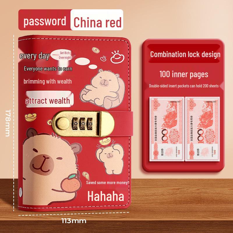 Kapybara 2025 Zámek na heslo Peněžní desky A6 Album pro finanční řízení