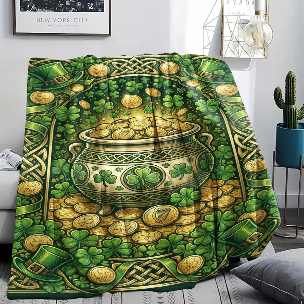 1Pc St.Patrick's Day Print Flannel Blanket, High Quality Comfortable for All Seasons, Home Decor, Warmth and Comfort, Perfect for Christmas Gifts W72