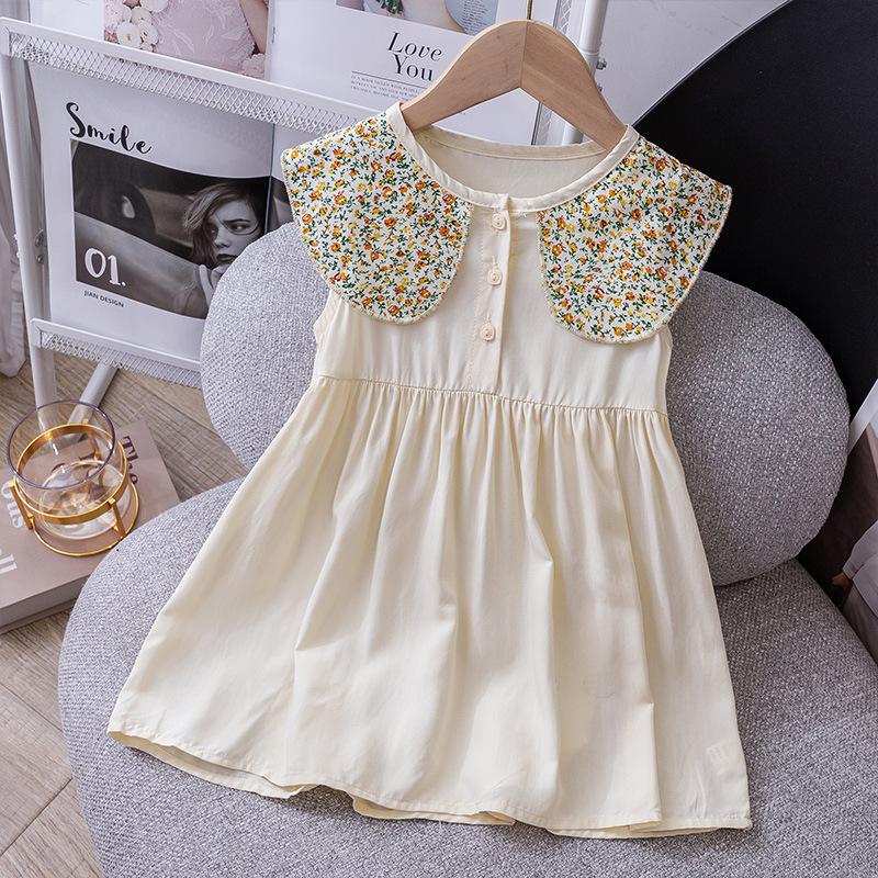 Girls Summer Floral Sleeveless Dress Cute Doll Collar Pure Cotton Thin Princess Dress For Kids 140cm жёлтый