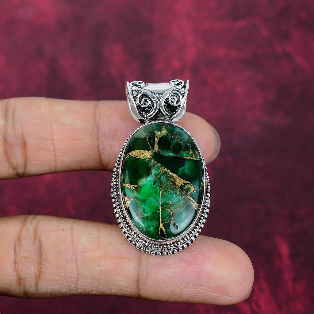 Green Copper Turquoise Handmade Gemstone Pendant, 925 Solid Sterling Silver Pendant Birthstone Jewelry, Love Forever Gift