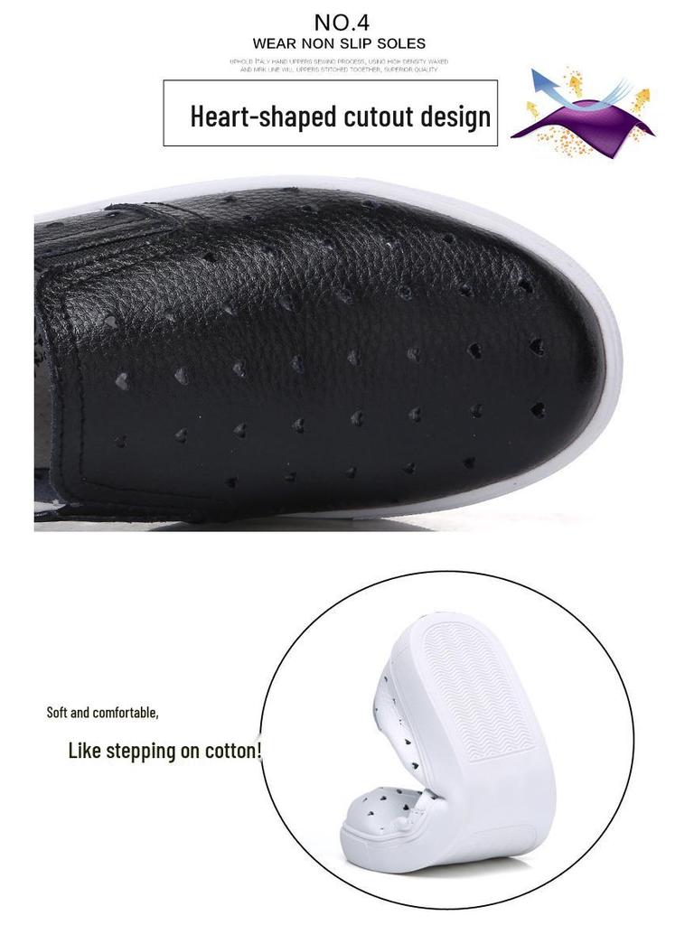 Spring Plus Size Women's Genuine Leather Slip-On White Flats - Casual, Breathable, Korean Style