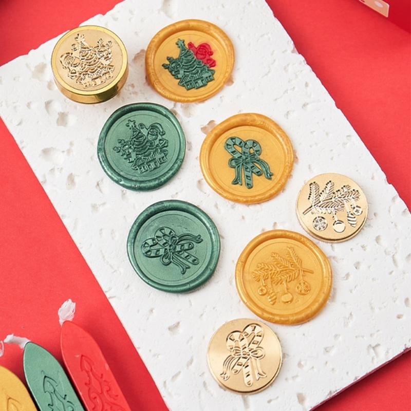 Christmas Holiday Seal Stamp Set for Wedding Christmas Valentines, With Wood Handle, Replaceable Stamp Head, Seal Sticks