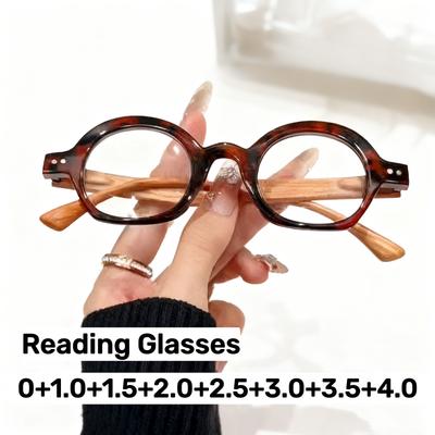Wood-Grain Presbyopia Glasses Small-Frame Oval Reading Glasses for Men Women with Blue Light Blocking